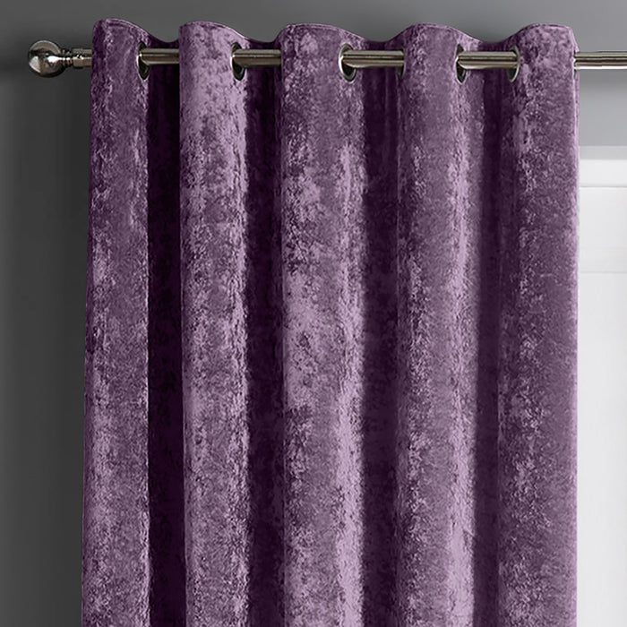 Crushed Velvet Mauve Ready Made Eyelet Curtains