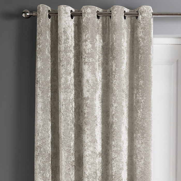 Crushed Velvet Eyelet Natural Door Curtain