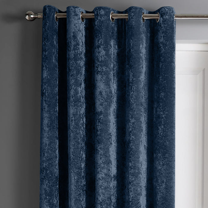 Crushed Velvet Navy Blue Eyelet Door Curtain