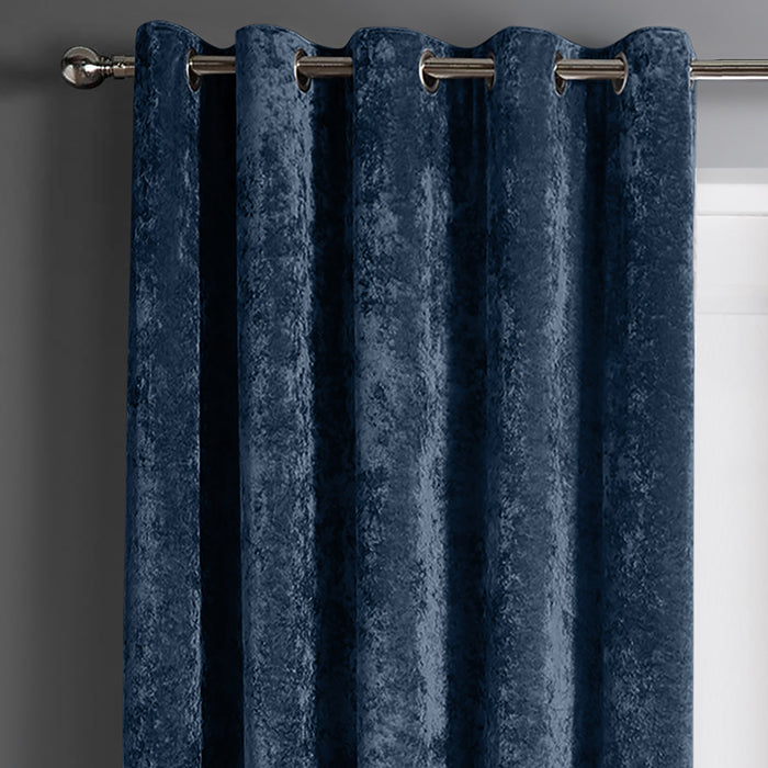 Navy Blue Crushed Velvet Ready Made Eyelet Curtains