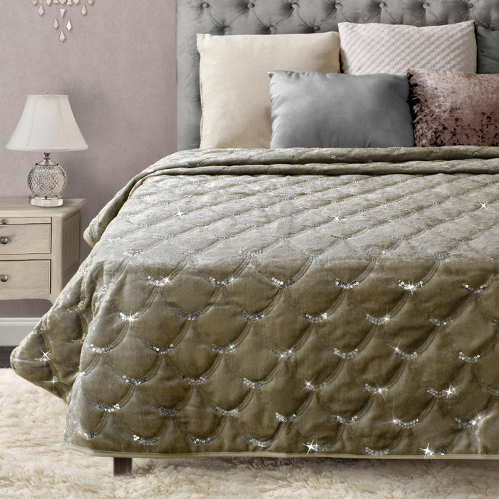 Luxury Beige Crushed Velvet Sparkle Sequins Throw
