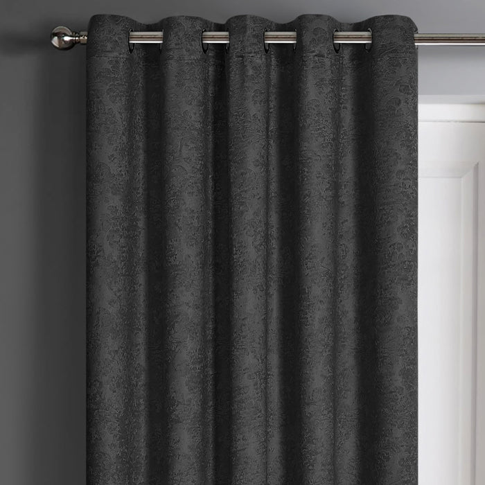 Damask Black Dimout Eyelet Door Curtain