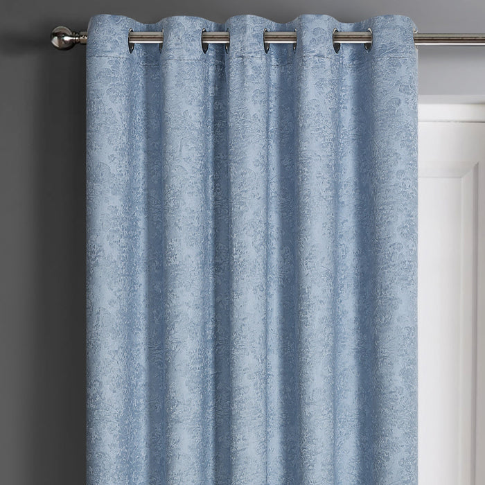 Damask Blue Dimout Eyelet Door Curtain