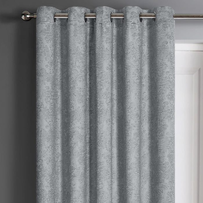 Damask Silver Dimout Eyelet Door Curtain