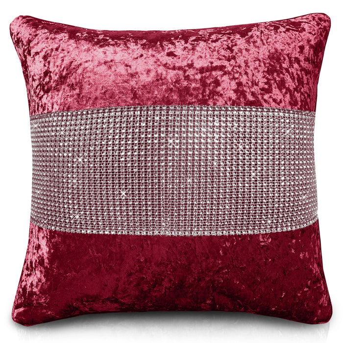 Raspberry Crushed Velvet Diamante Cushion Cover
