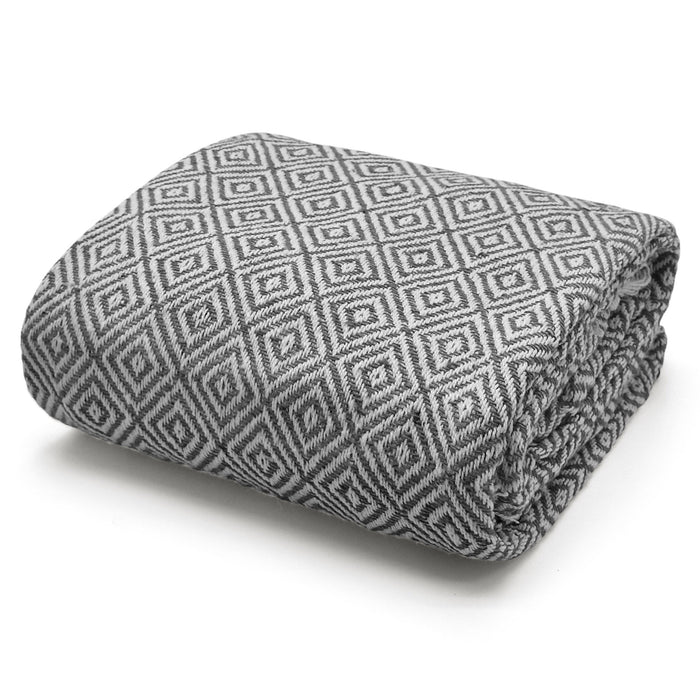 Luxury Cotton Diamond Charcoal Tassel Throw