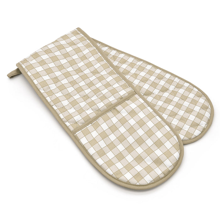 Gingham Check Cotton Double Oven Gloves Cream
