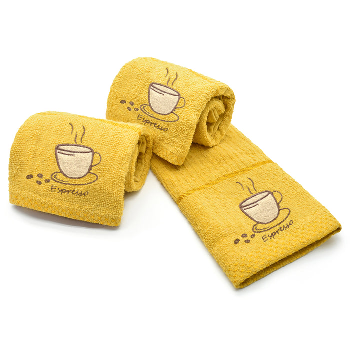 Applique Espresso Tea Towel Ochre