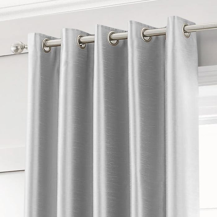 Silver Faux Silk Eyelet Curtains