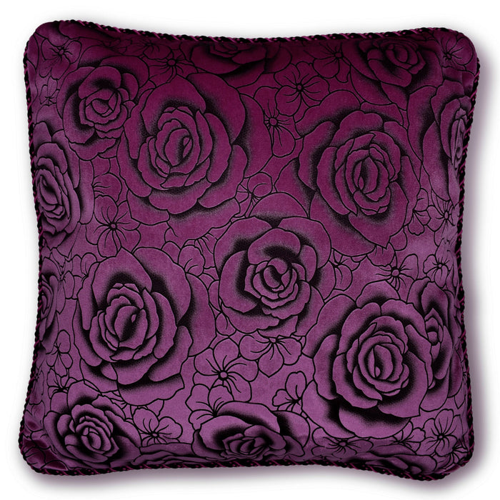 Flock Rose Velvet Aubergine Cushion Cover