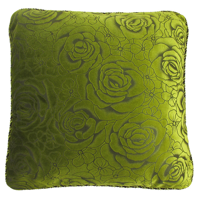 Flock Rose Velvet Lime Cushion Cover