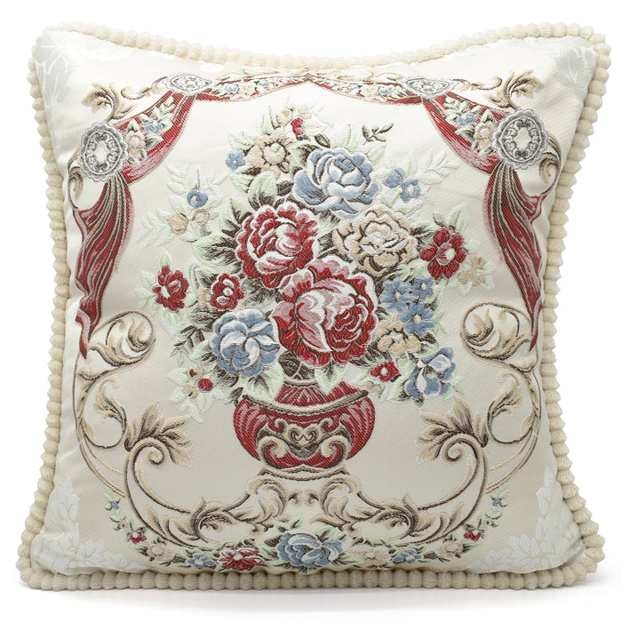 Jacquard Floral Vase Red Cushion Cover