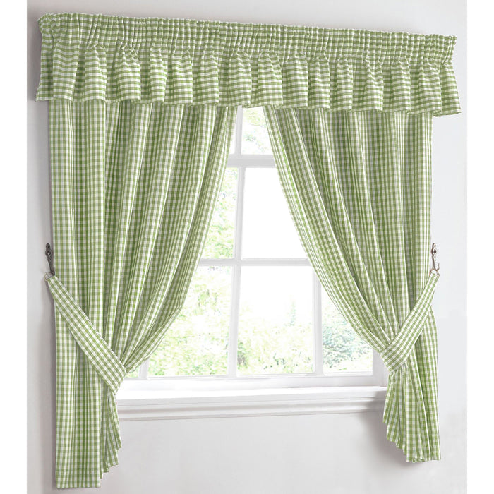 Gingham Check Green Kitchen Curtains