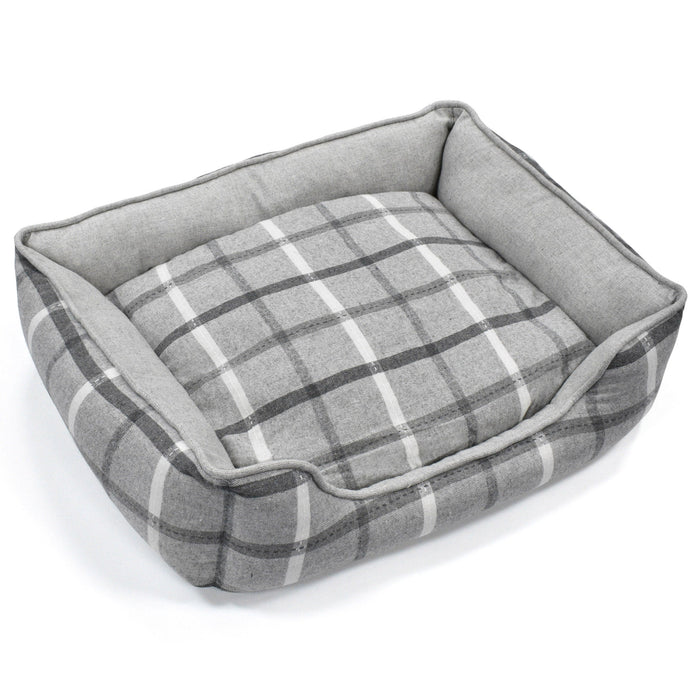 Luxury Check Stripe Soft Grey Cuddler Pet Bed