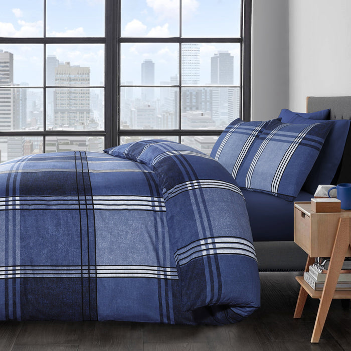 Hamilton Check Blue Duvet Cover & Pillowcase Set
