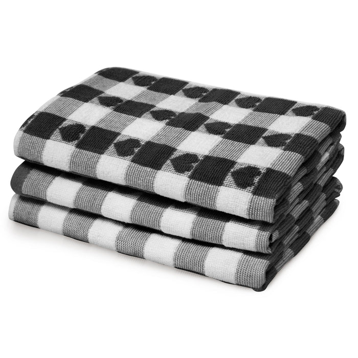 Luxury Jacquard Hearts Check Tea Towel Black