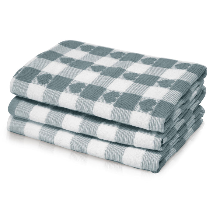 Hearts Grey Check Tea Towel