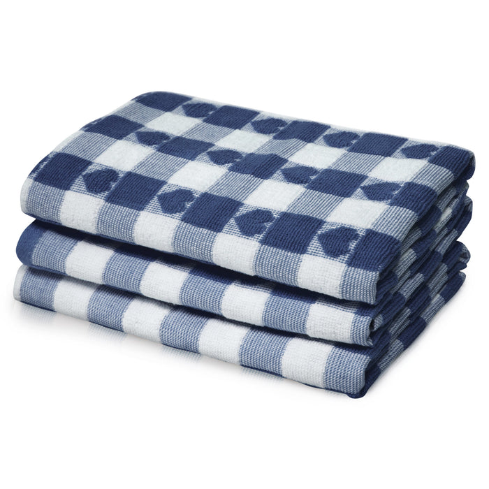 Hearts Navy Blue Check Tea Towel