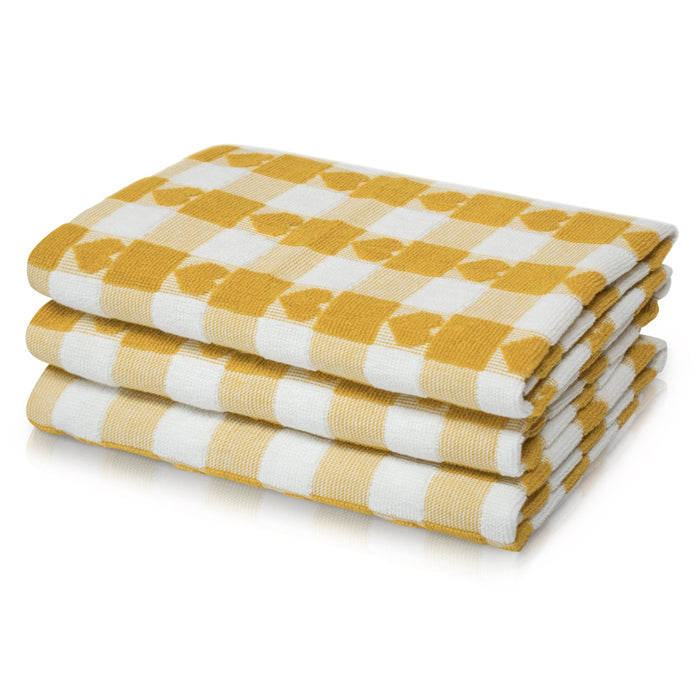Hearts Ochre Yellow Check Tea Towel