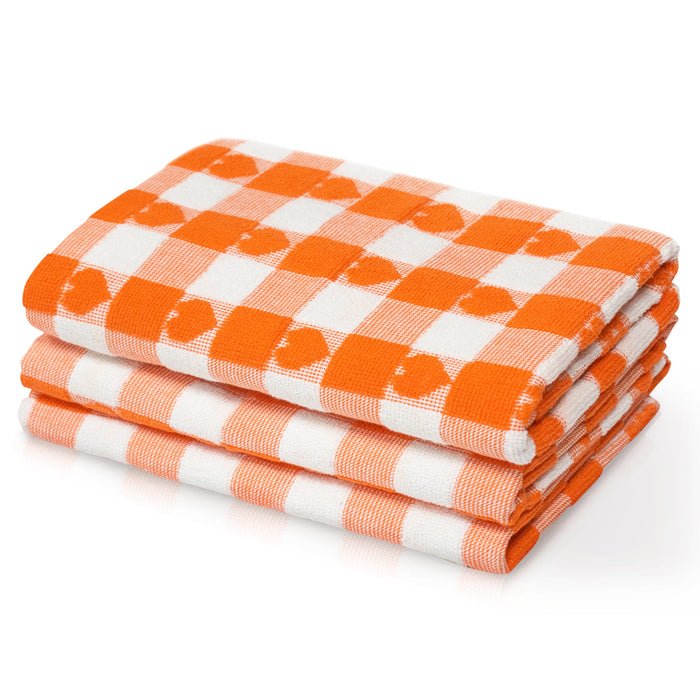 Hearts Orange Check Tea Towel
