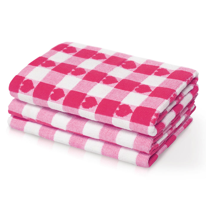Hearts Pink Check Tea Towel