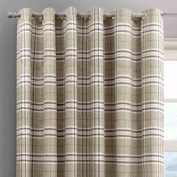 Hugo Check Cream Ready Made Eyelet Curtains