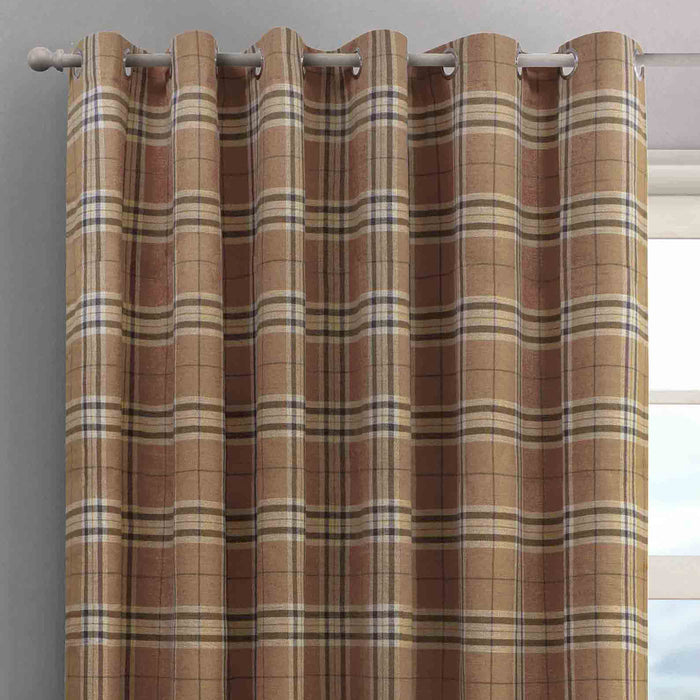 Hugo Check Natural Ready Made Eyelet Curtains