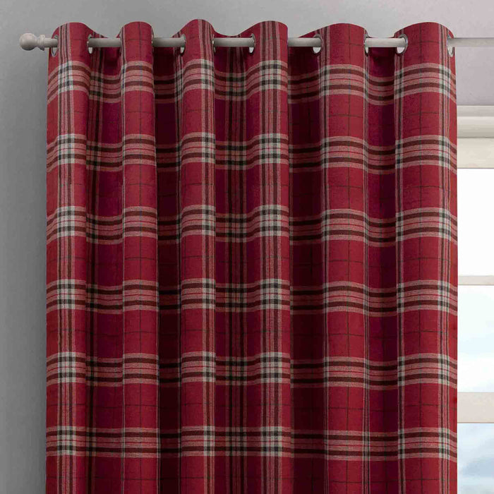 Hugo Check Wine Ready Made Eyelet Curtains