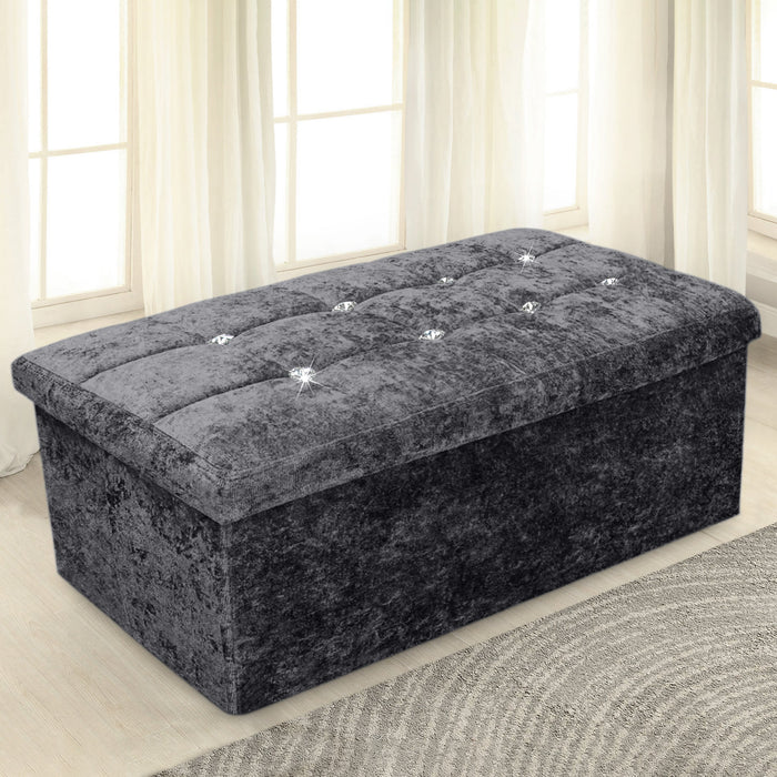 Large Crushed Velvet Storage Box Charcoal