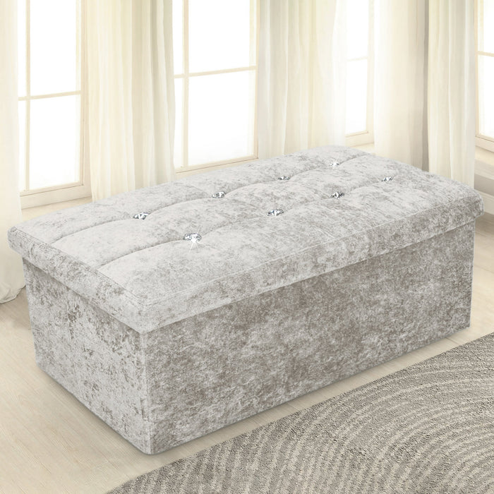 Large Crushed Velvet Storage Box Cream