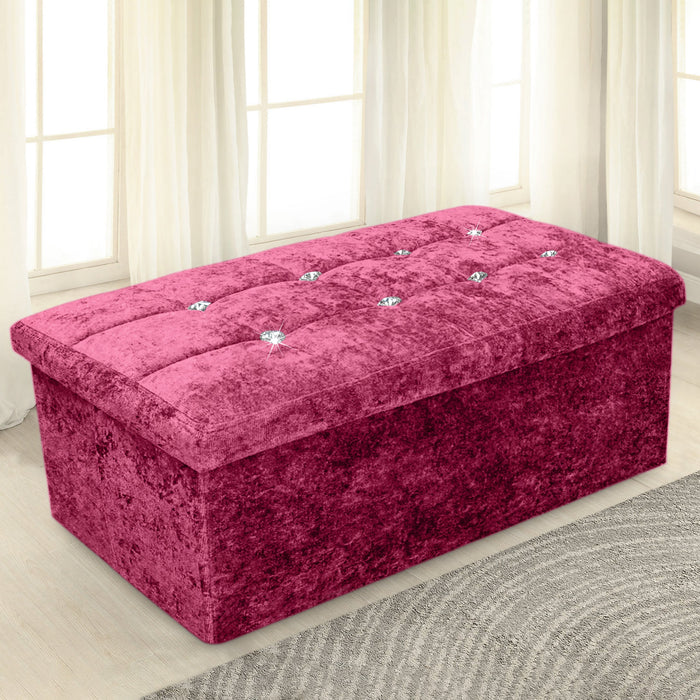 Large Crushed Velvet Storage Box Raspberry