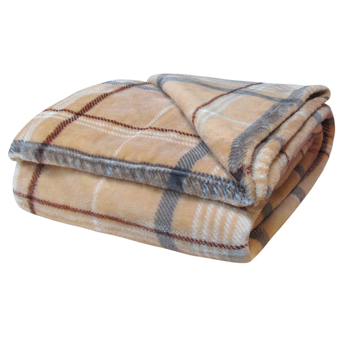 Luxury Flannel Check Natural Blanket