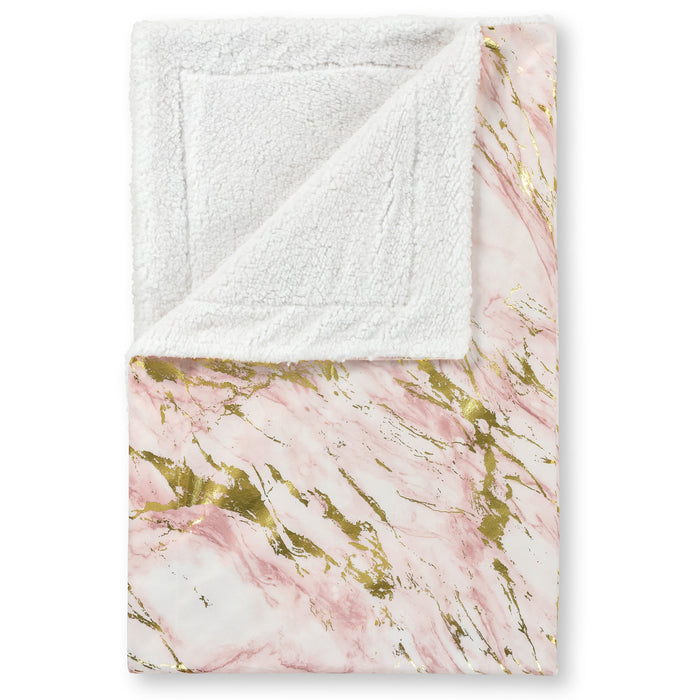 Velosso Metallic Foil Pink Marble Sherpa Silver Throw