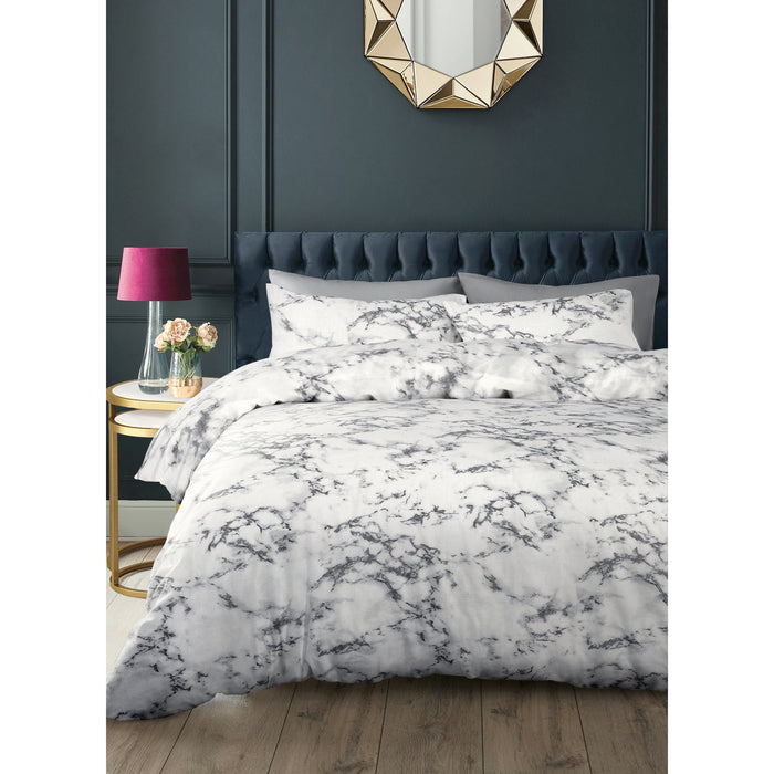 Marble Print White Duvet Cover & Pillowcase Set