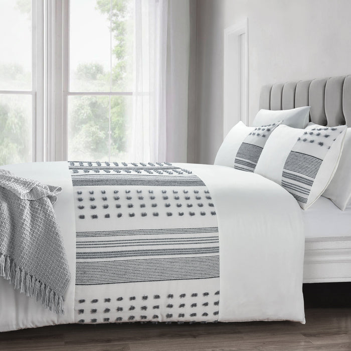 Micah Tufted White Duvet Cover & Pillowcase Set