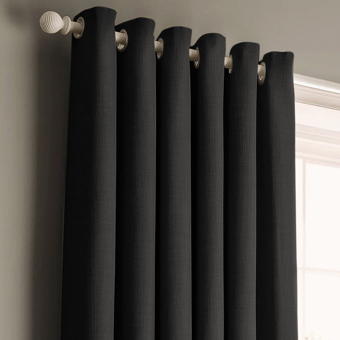 Panama Black Ready Made Cotton Eyelet Curtains