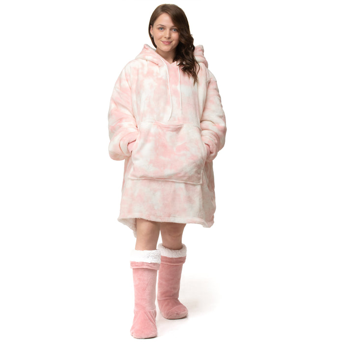 Pink Tye Dye Teddy Fleece Oversized Hoodie