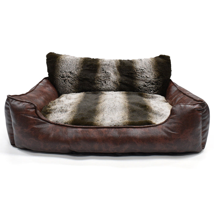 Luxury Plush Faux Leather Cuddler Pet Bed