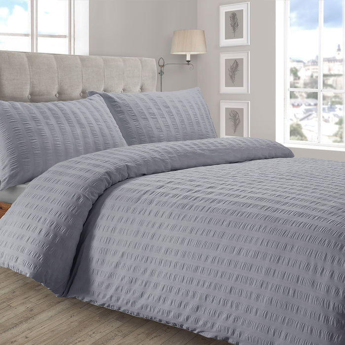 Seersucker Grey Duvet Cover & Pillowcase Set