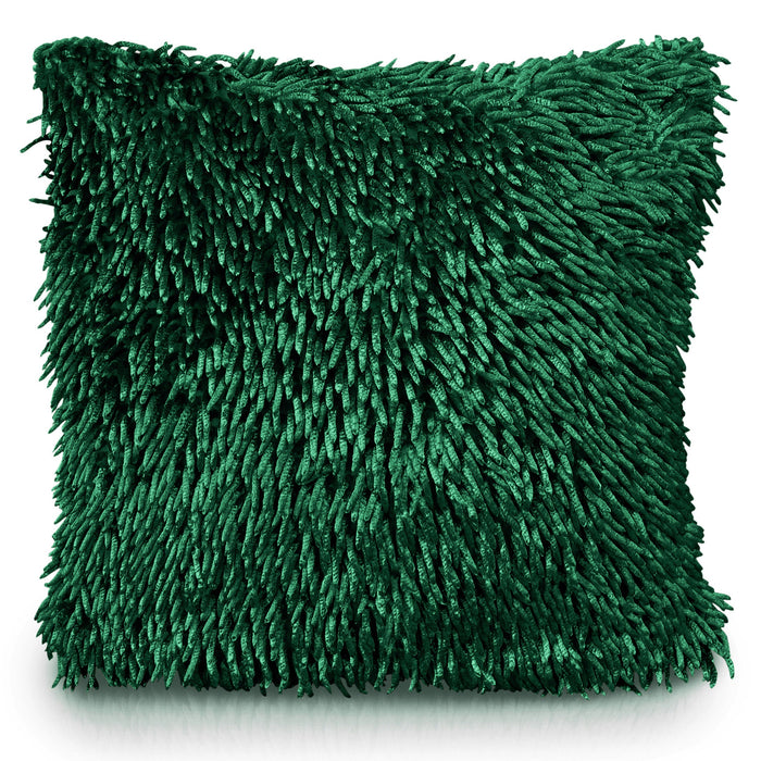 Emerald Green Shaggy Chenille Cushion Cover