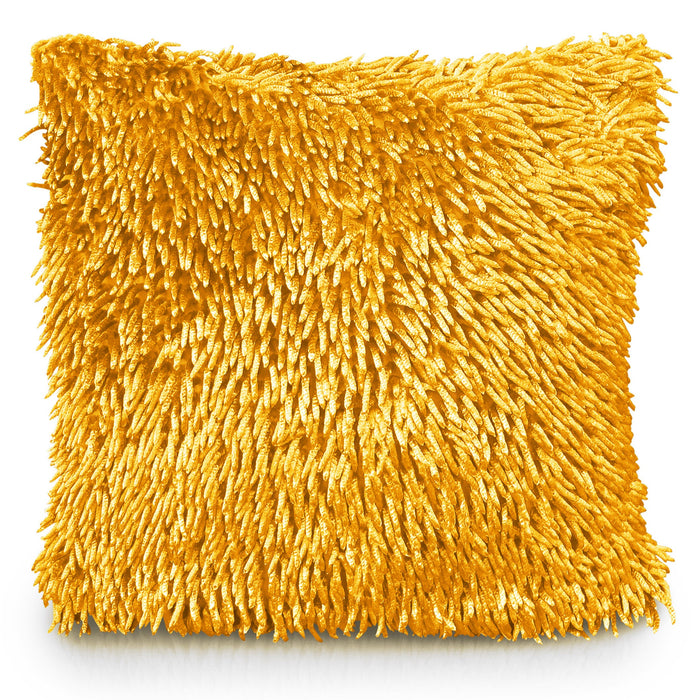 Ochre Yellow Shaggy Chenille Cushion Cover
