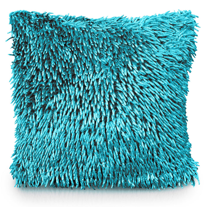 Teal Shaggy Chenille Cushion Cover