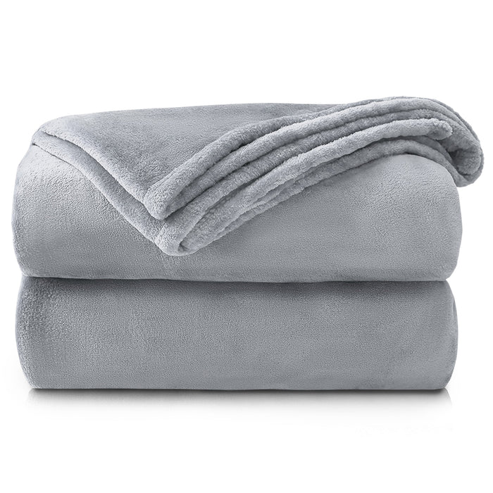Plain Flannel Faux Mink Silver Throw Blanket