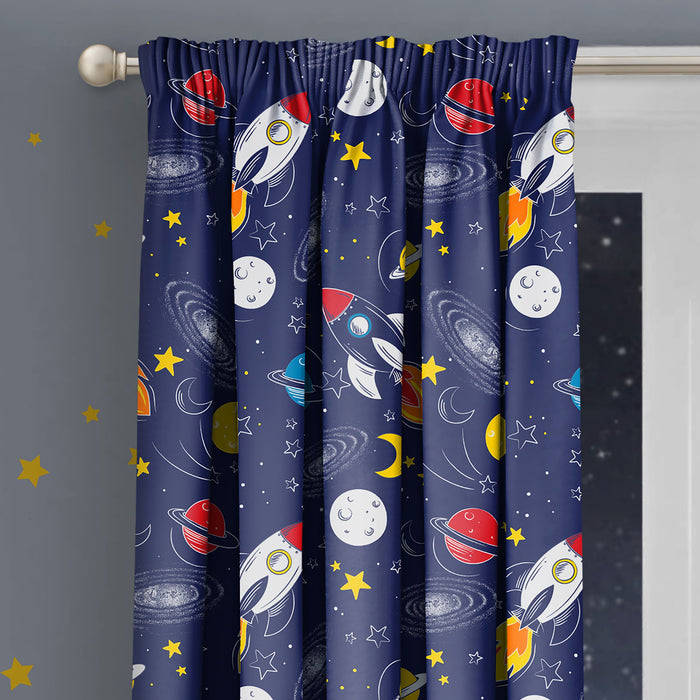 Space Glow In Dark Pencil Pleat Curtains