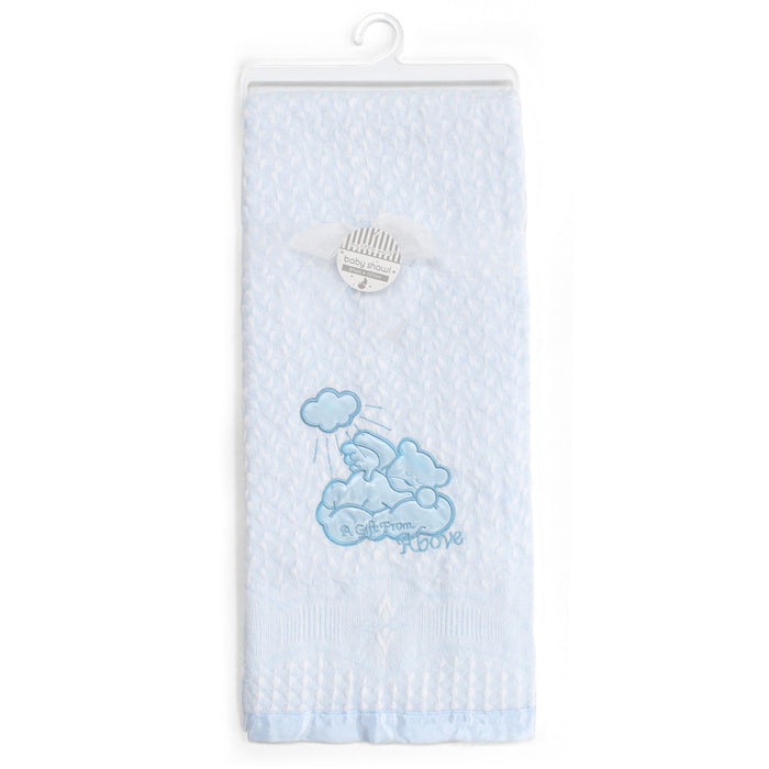 Blue Teddy Bear Embroidered Baby Shawl