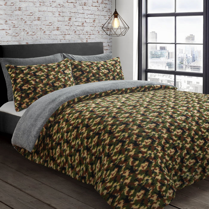 Camouflage Teddy Fleece Duvet Cover & Pillowcase Set