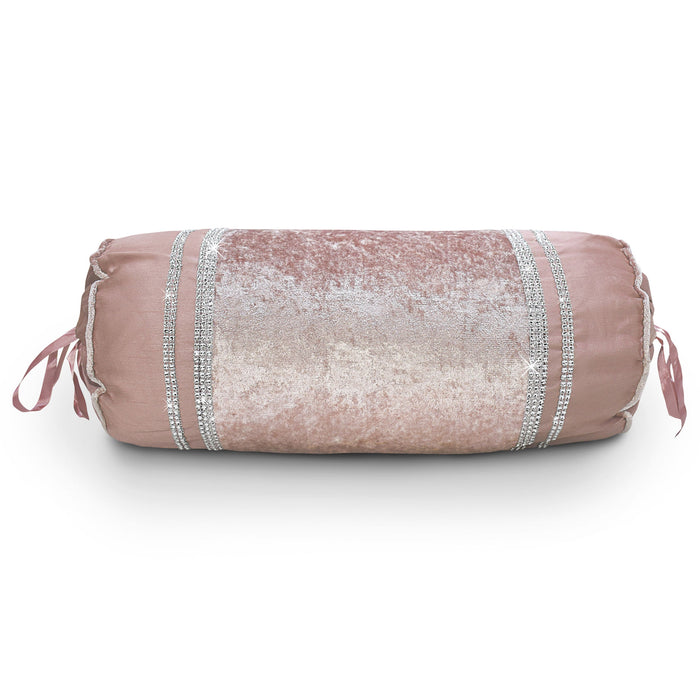 Luxury Topaz Crushed Velvet Diamante Neckroll Pink