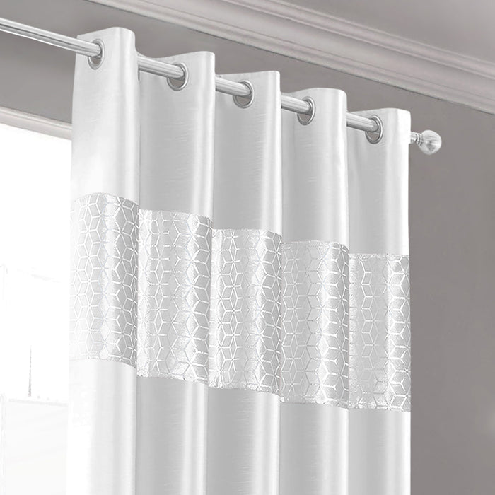 Vera White Faux Silk Crushed Velvet Ready Made Eyelet Curtains