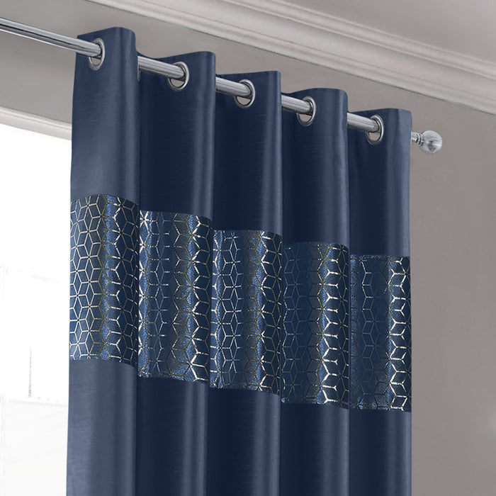 Vera Navy Faux Silk Crushed Velvet Ready Made Eyelet Curtains