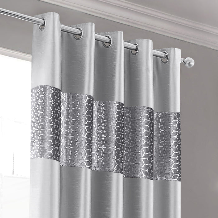 Vera Silver Faux Silk Crushed Velvet Ready Made Eyelet Curtains